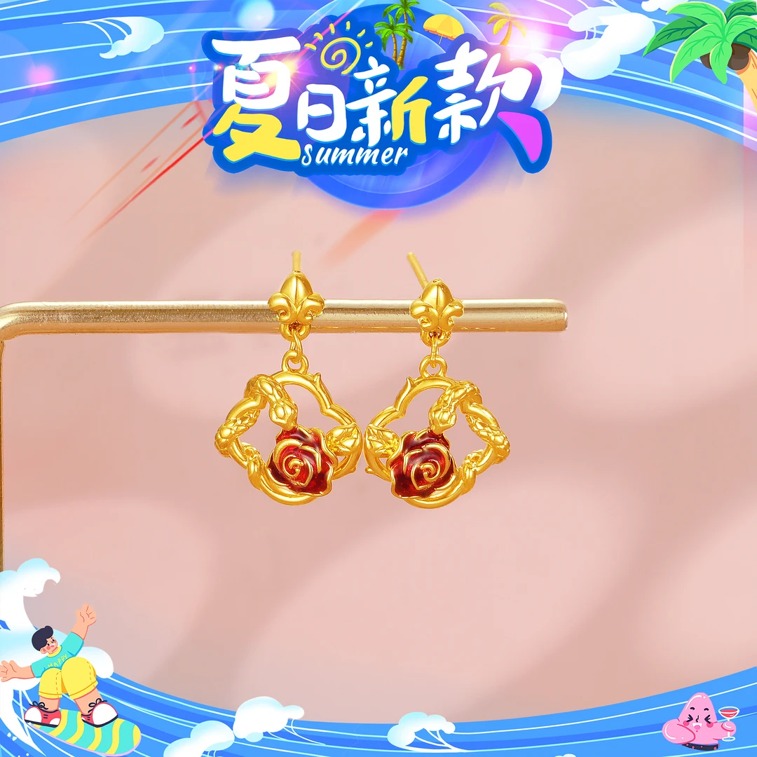 SUNFEEL/赛菲尔【二十三店】足金5D玫瑰花耳吊YR00053