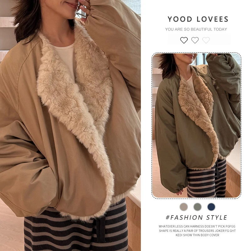 美式复古纯色夹克外套女2025冬季新款超好看韩系百搭加绒加厚上衣