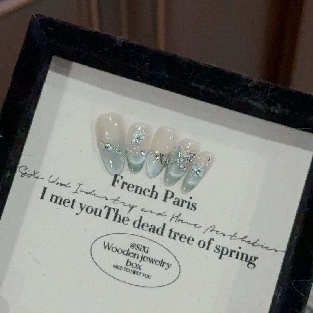 【绿蝶仙子】2024纯手工穿戴甲光疗甲气质穿搭可替换美甲贴片