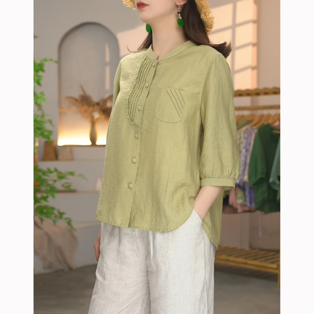 【秭裬 ·云织 】夏季新款衬衫时尚短款宽松中袖显瘦气质设计感小衫