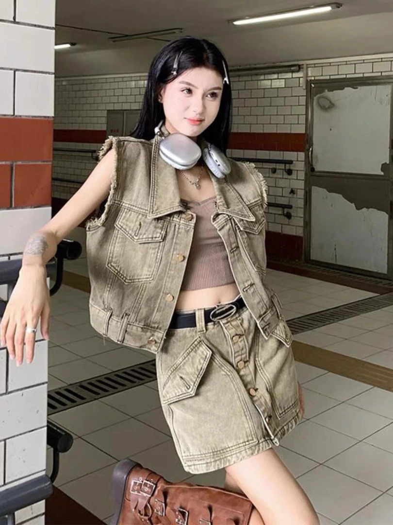 【3059】小#马甲上衣+半身裙【套装】