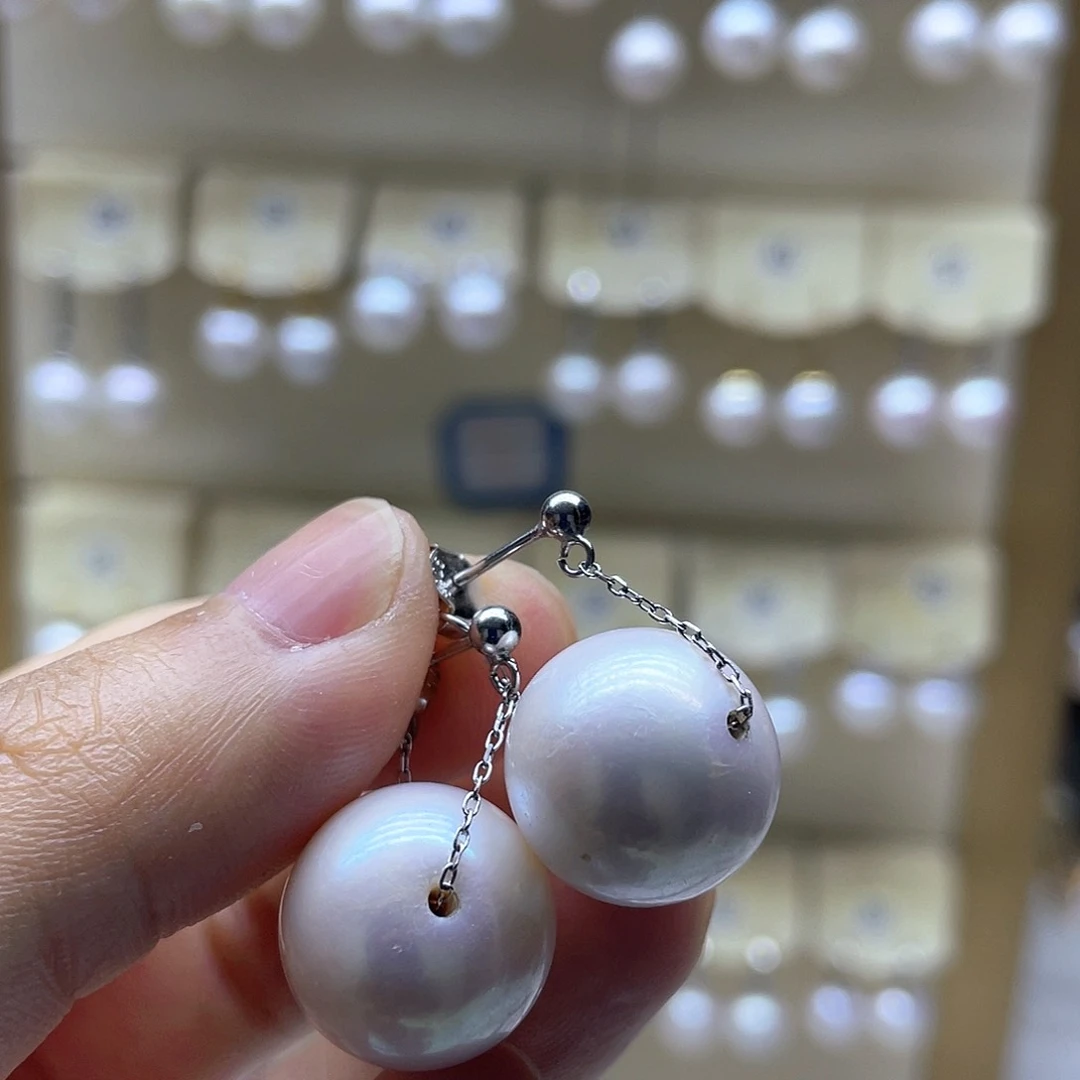 银S925镶嵌淡水珍珠耳饰