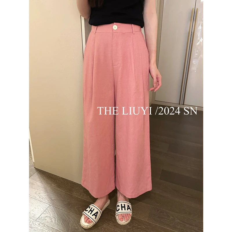 【LIUYI】自在裤~夏季透气棉麻高腰九分直筒裤46121