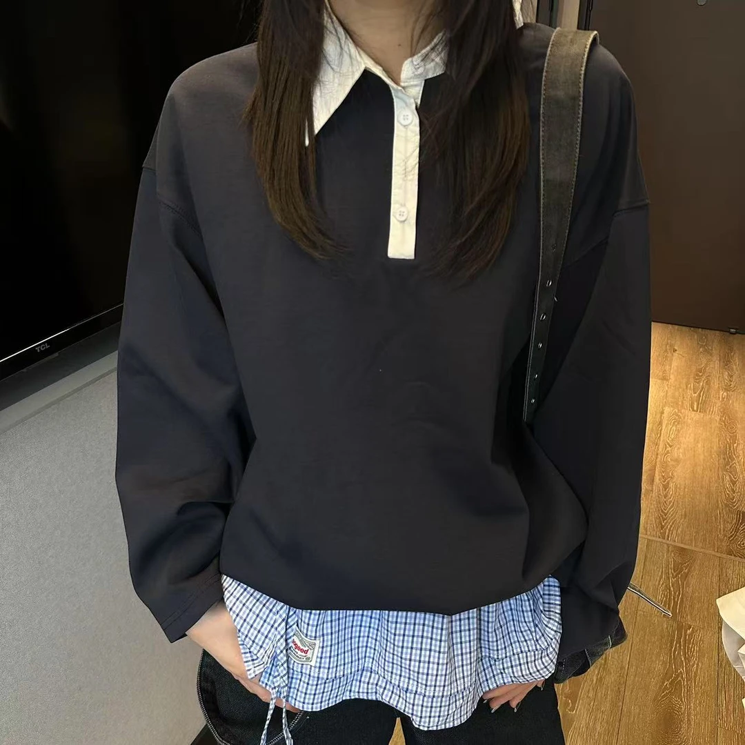 【一个亦】拼色领三颗扣卫衣YEE/522