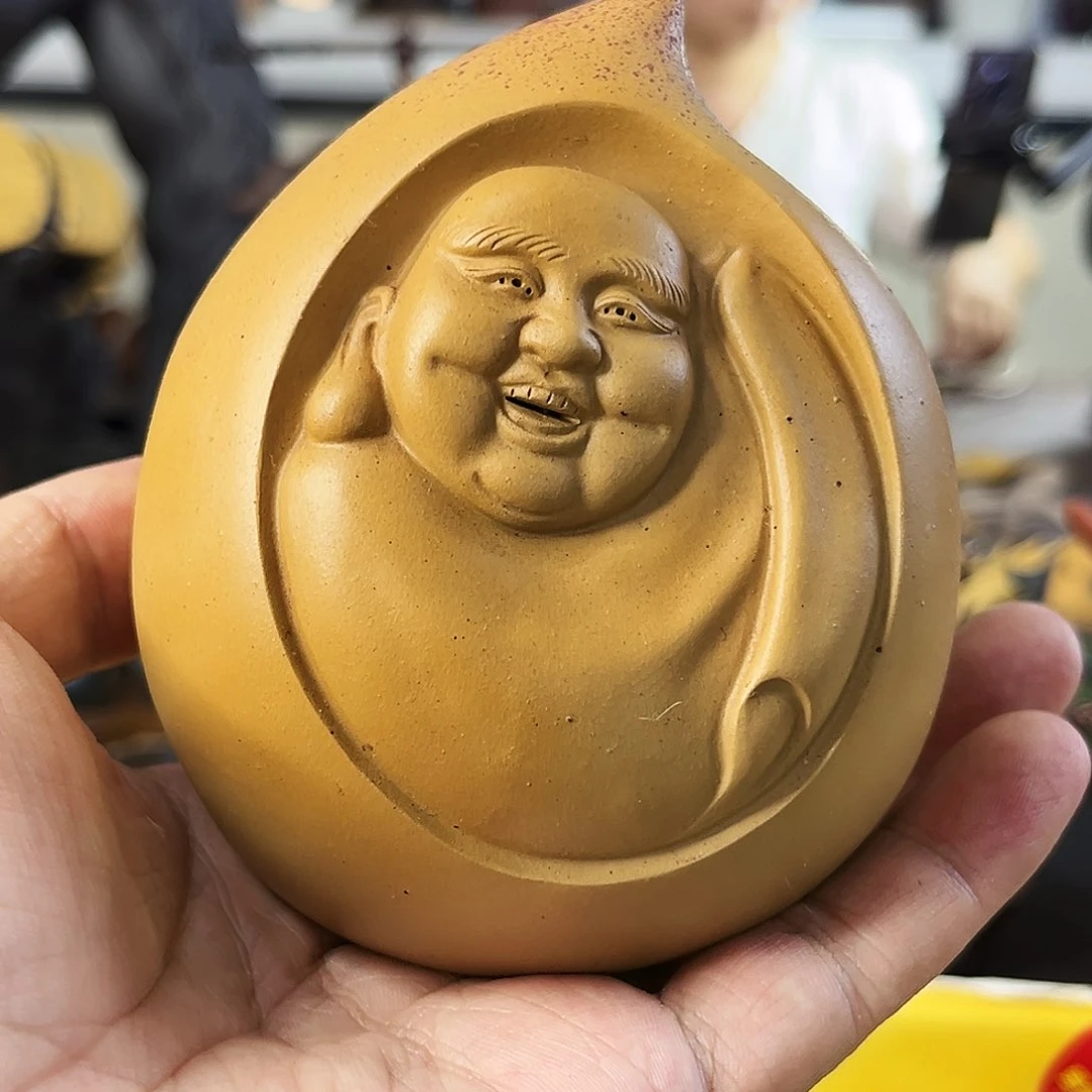 紫砂茶宠寿桃佛小摆件