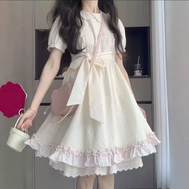 女大童夏季连衣裙初中生女孩收腰A字裙少女法式温柔风蓬蓬公主裙