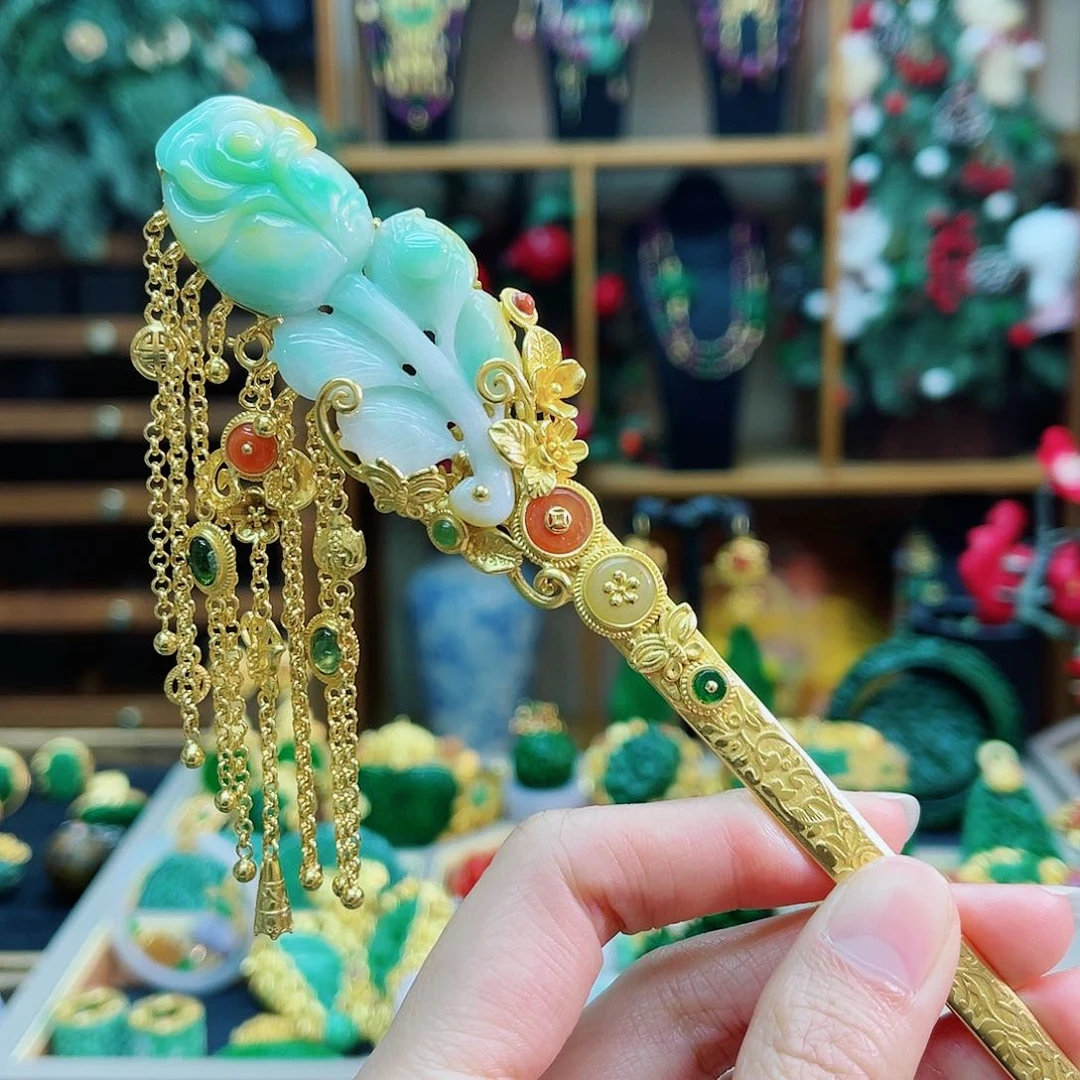 颈饰银S925镶嵌翡翠发簪48小时鉴赏期1