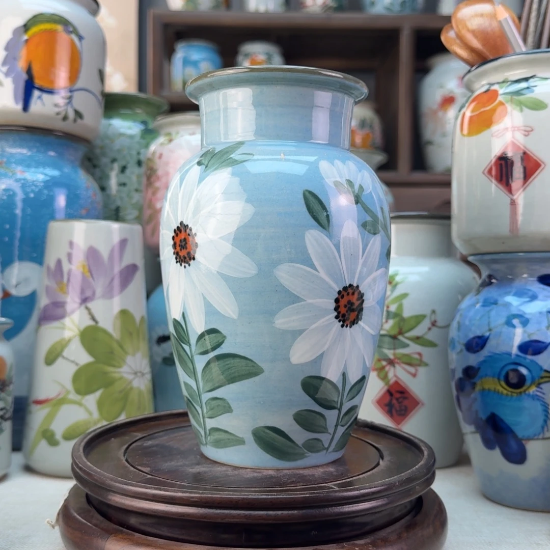 景德镇陶瓷手绘花瓶无孔