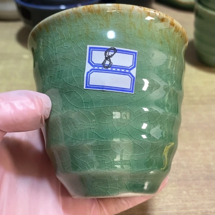 瓷片陶瓷品五厂绿釉竹节杯口径9高度8