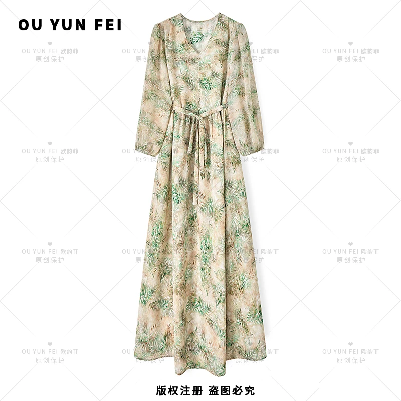 高级感连衣裙女新款气质显瘦穿搭时尚洋气印花长裙F2190