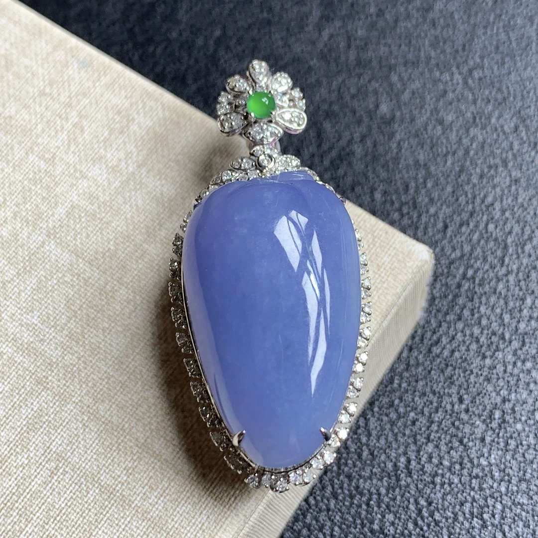 18k缅甸天然翡翠A货蓝妖紫福瓜气质吊坠10.25QJ