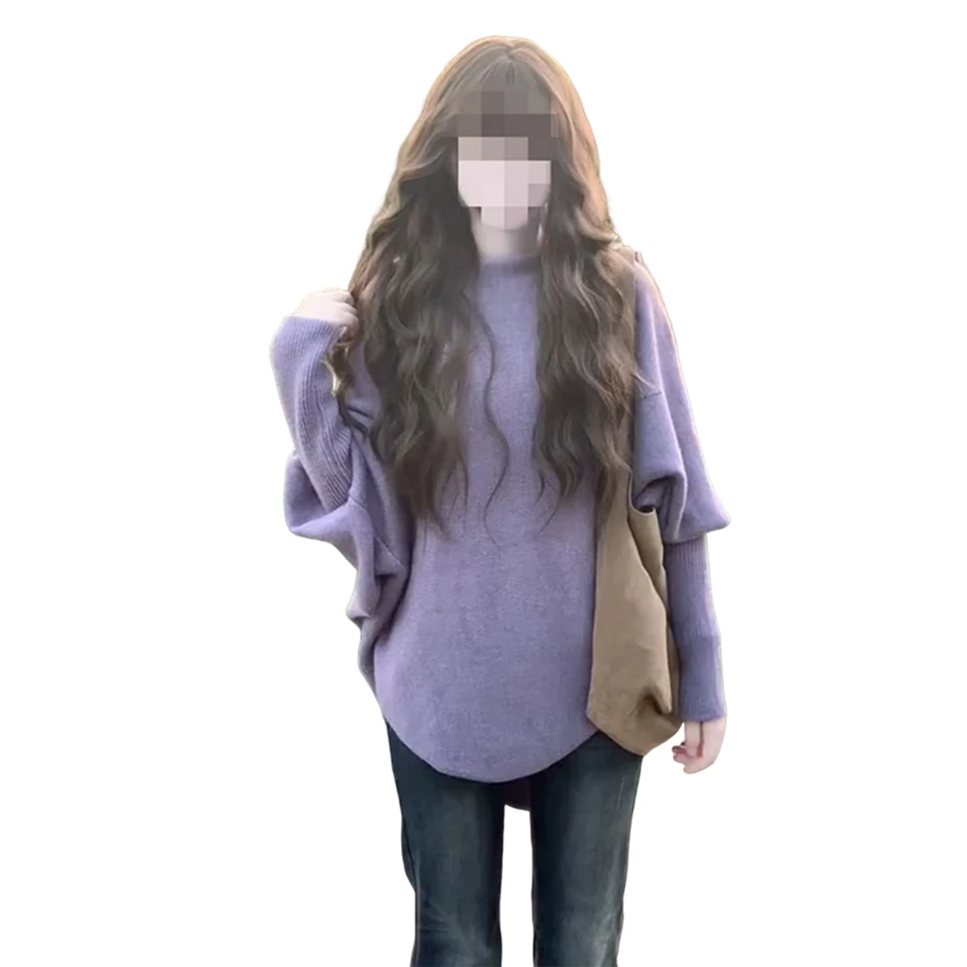 紫色毛衣女秋冬季2025新款爆款别致独特超好看宽松慵懒针织衫上衣