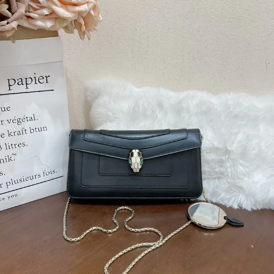 95新 BVLGARI/宝格丽 宝格丽黑色长款蛇头链条包