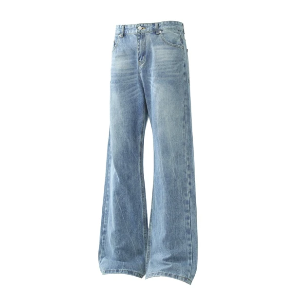 女士瘦版阔腿高腰垂感复古雅丹风牛仔裤夏季显瘦百搭