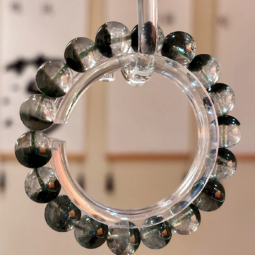 【聚宝盆】天然绿幽灵单圈半盆水晶男女通用