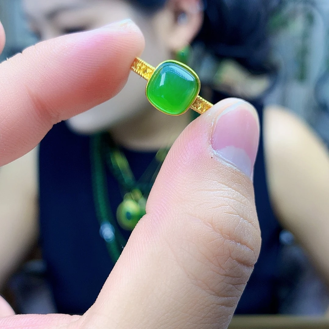 和田玉（碧玉）银S925镶嵌吊坠(不含链)戒指