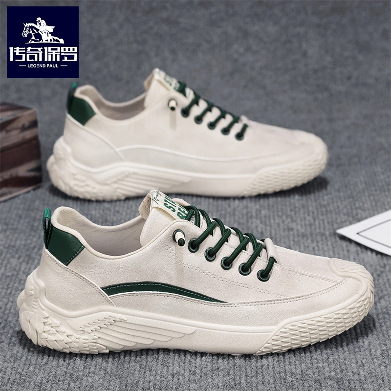 传奇保罗男鞋2025新款小白鞋运动男士春季板鞋休闲一脚蹬皮鞋潮鞋
