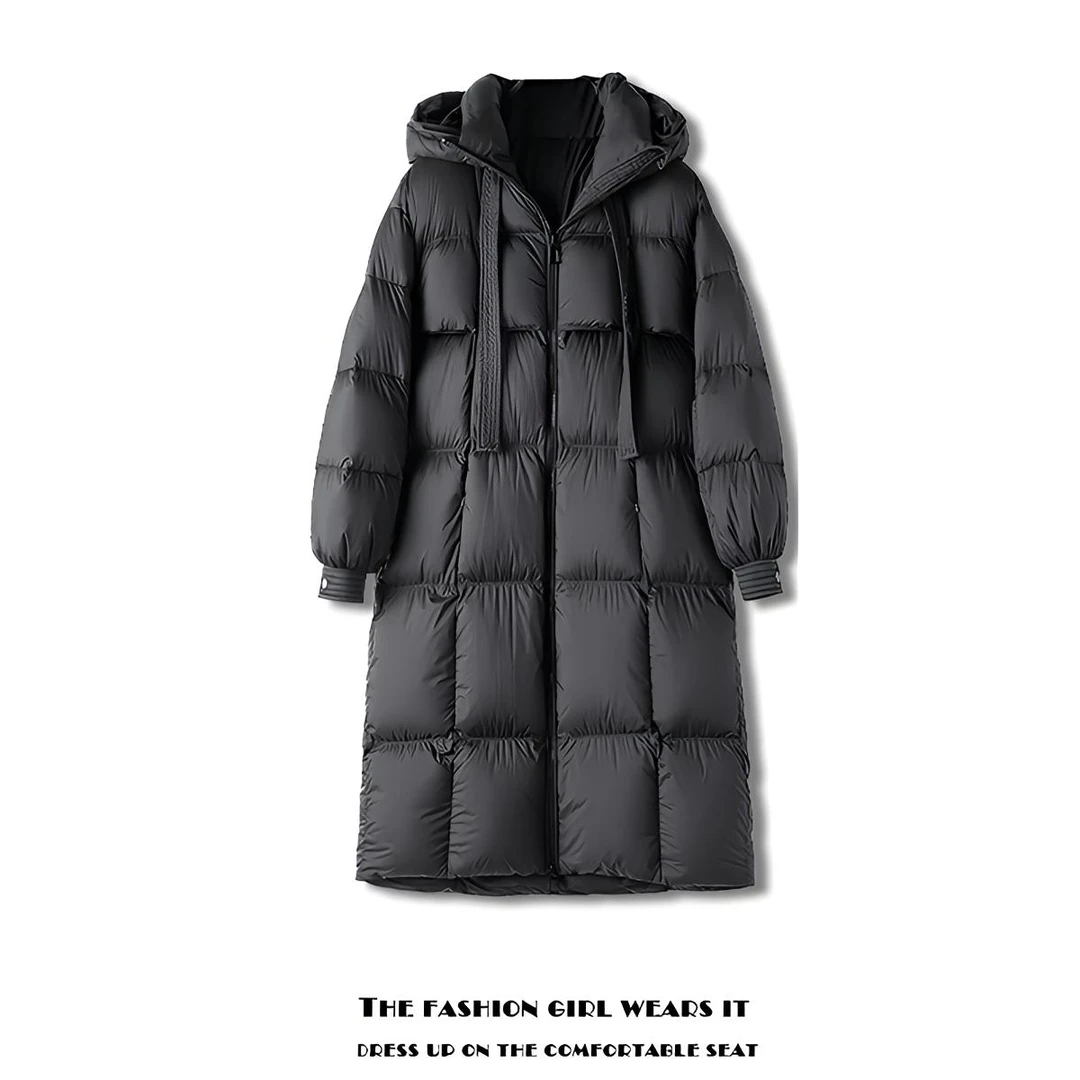 羽绒服8892女轻奢飘带新国标保暖连帽过膝长款时尚冬季韩版加厚