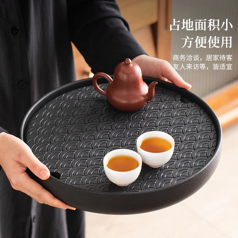2025新款圆形陶瓷茶盘家用办公室功夫茶具小茶台储水式沥水茶托盘