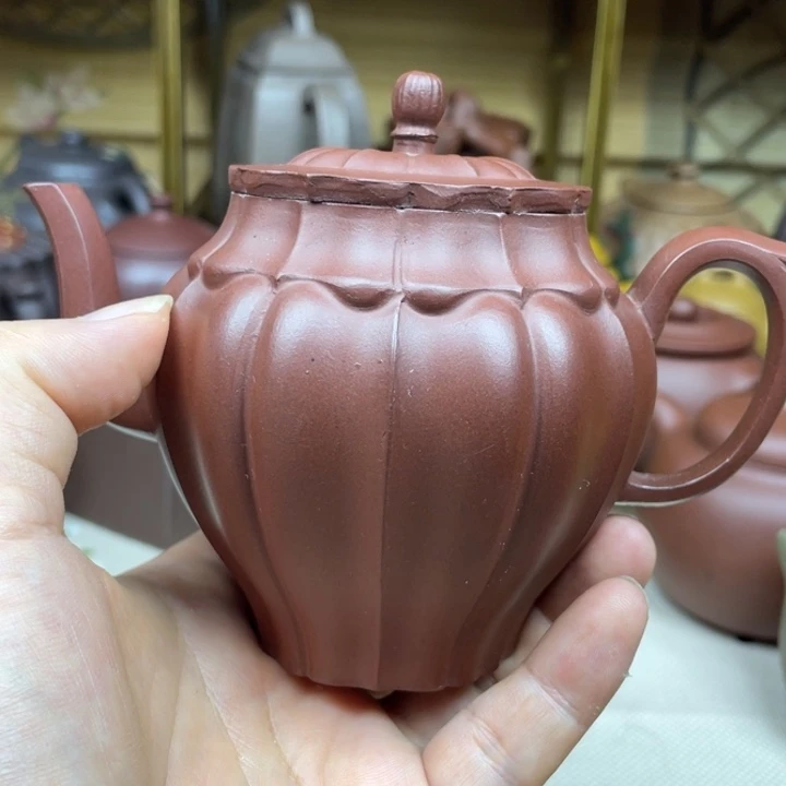 茶壶紫砂紫砂壶底槽清筋纹宫灯220cc