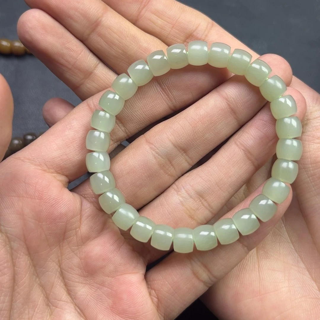 和田玉手链未镶嵌多样性直切珠晴水绿卡8货头