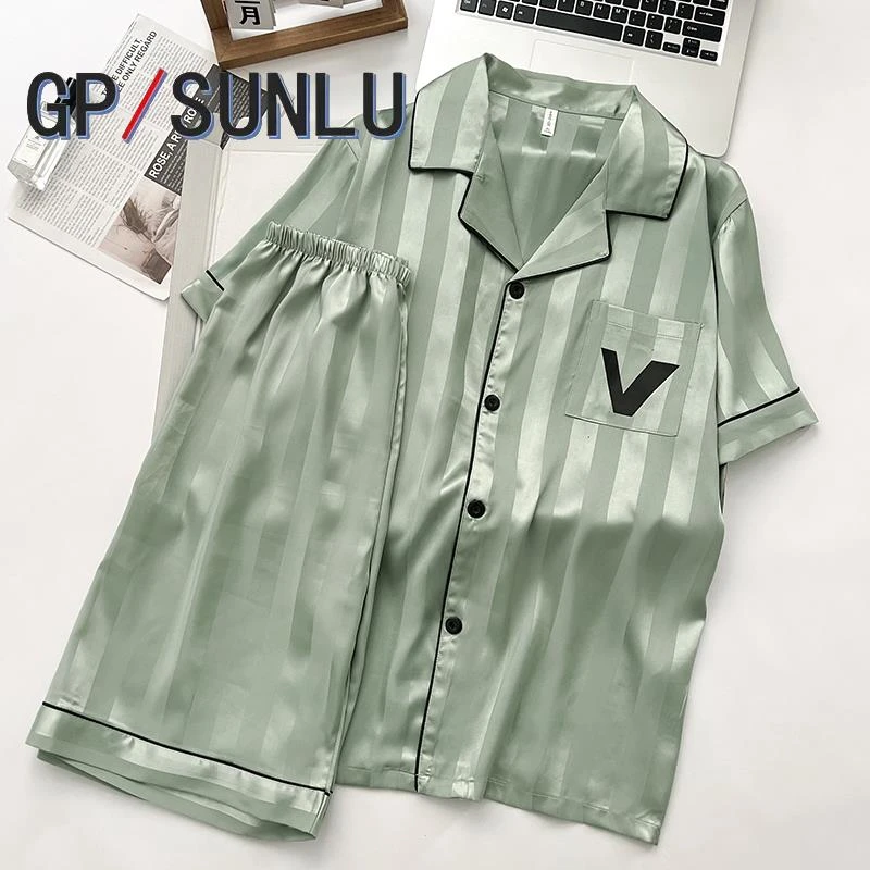 日本小众GP男士睡衣男款夏季冰丝绸年春秋天短袖男生薄款家居服套