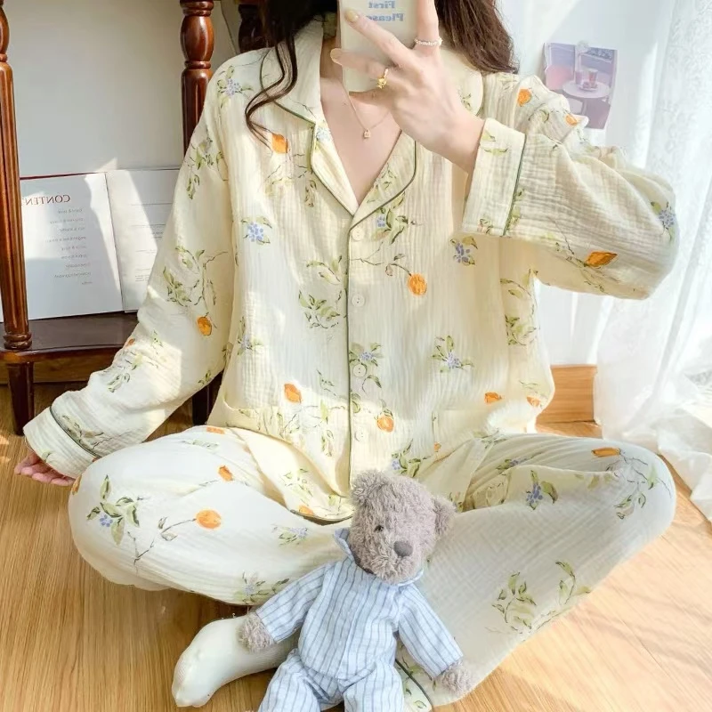 春夏四季款纯棉纱布月子服套装产后吸汗透气哺乳衣大码孕妇家居服