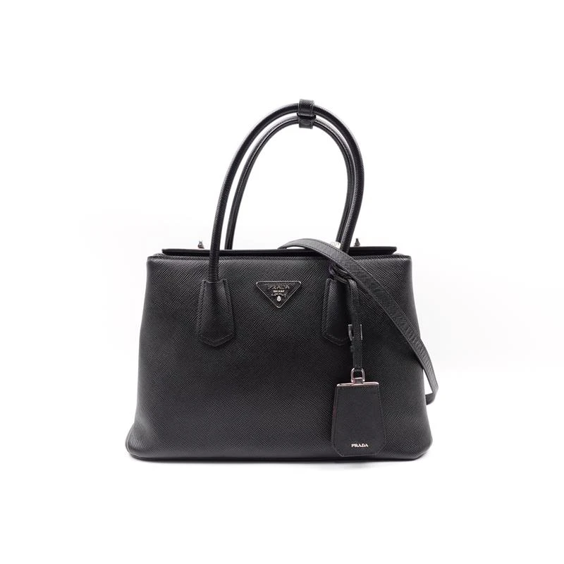 95新 Prada/普拉达 Double Bag黑银手提单肩包/H_ZY0000410267