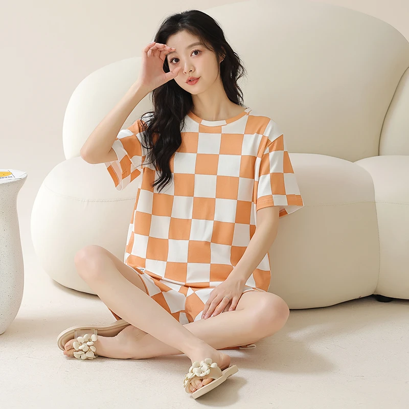 闺蜜姐妹装夏季纯棉睡衣女套装短袖短裤短裙全棉家居服可外穿宽松