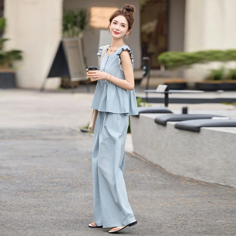 小香风休闲套装女薄款2025超火夏装新款爆款气质马甲阔腿裤两件套