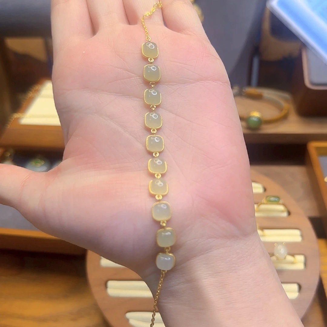 和田玉手链银S925镀金镶嵌多样性发货