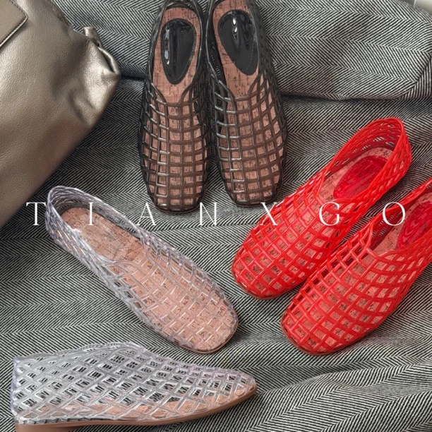 TIANXGO｜25new果冻鞋舒适夏季包头平底镂空网鞋洞洞鞋小众水晶