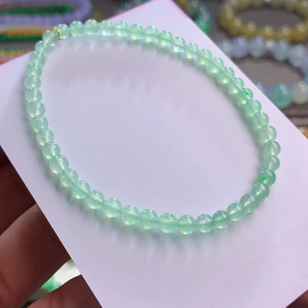 翡翠未镶嵌手链卡4.3 高冰荧光冰甜绿