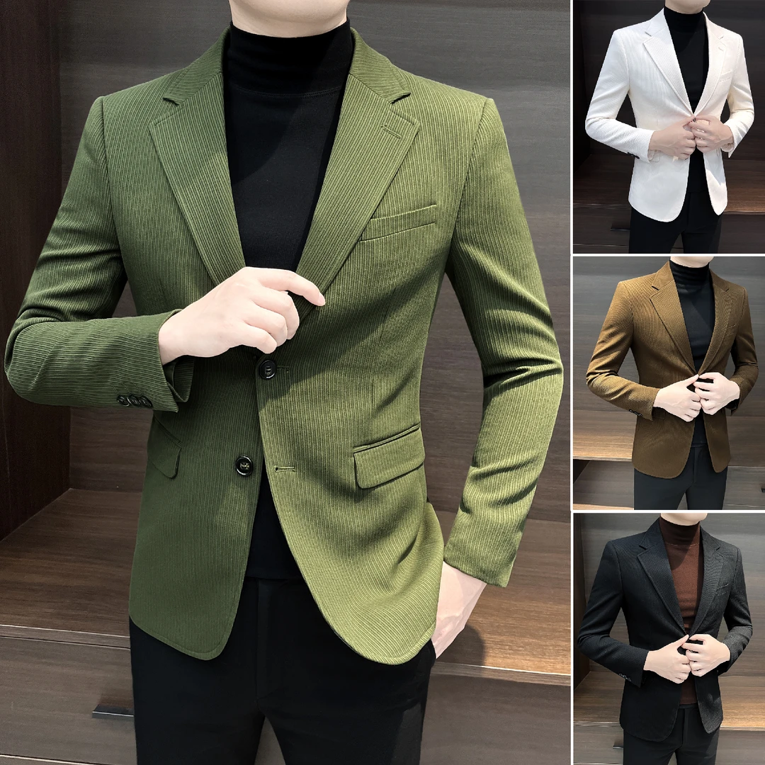 条纹休闲西装外套男款痞帅高级感2025新款爆款春秋商务男士小西服
