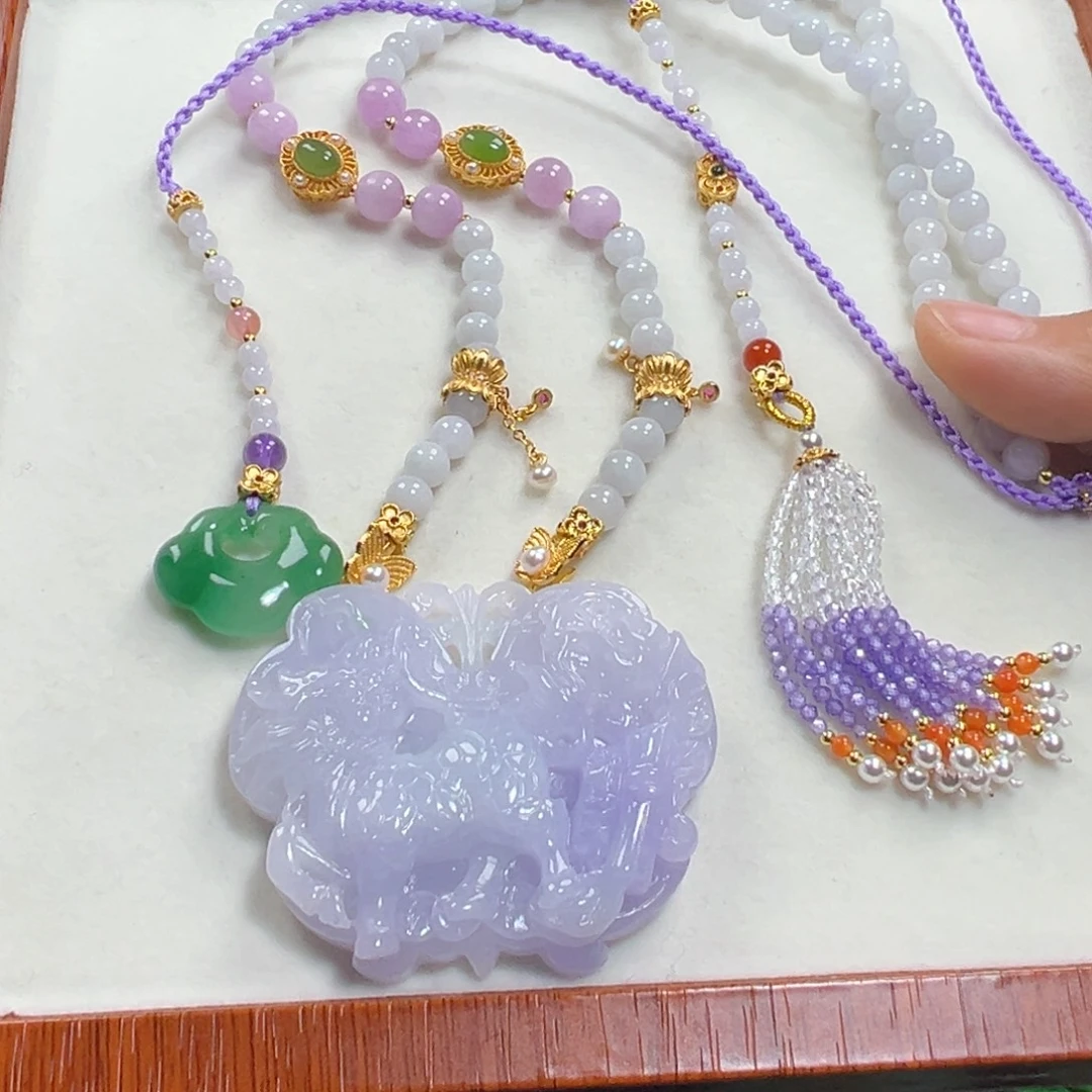 翡翠未镶嵌毛衣链冰冰紫麒麟