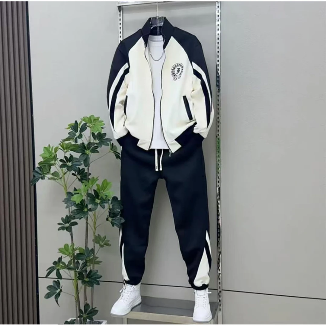 2025春季新款刺绣外套男运动休闲拼色两件套潮流棒球套装卫衣卫裤