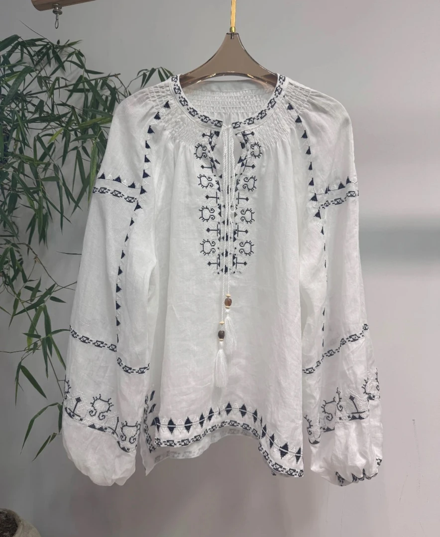 【苎麻+整身刺绣】25防晒上衣夏季重工民族风刺绣订染清透苎麻衬衫