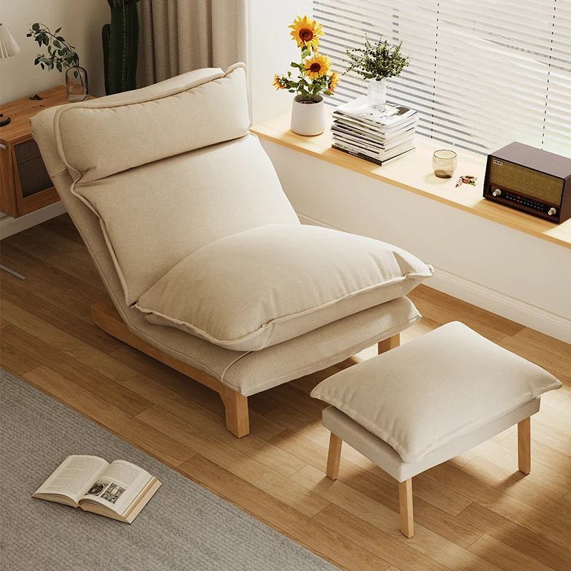 懒人沙发网红原木风小户型卧室阳台躺椅可躺可睡布艺棉麻单人沙发