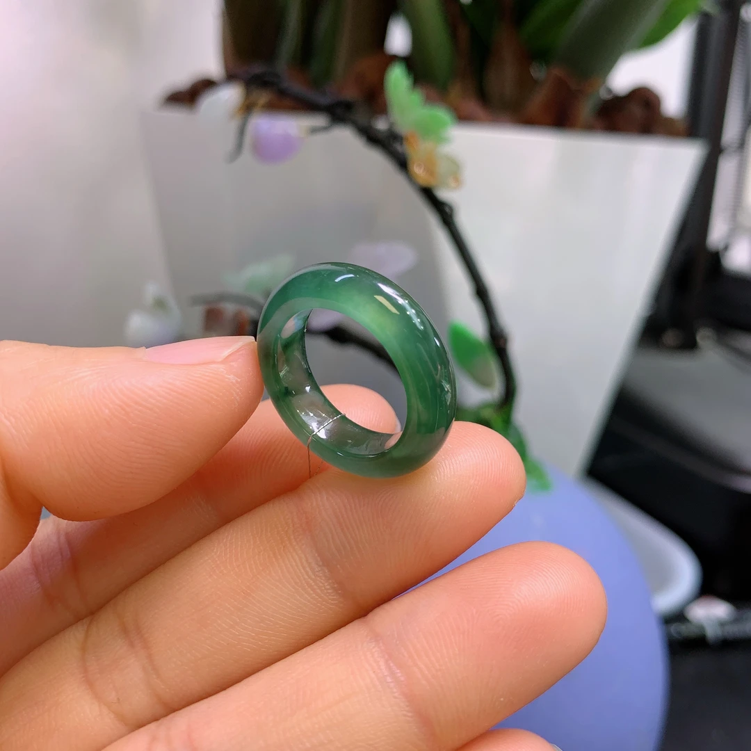 11圈口缅甸天然翡翠A货冰飘花戒指385#