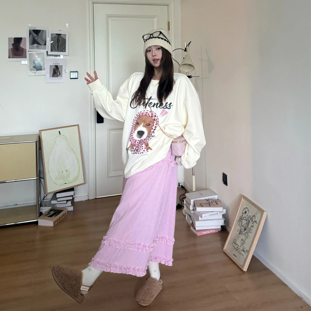 晶咕软软【柴外婆】韩系松弛感可爱小狗印花宽松大版卫衣