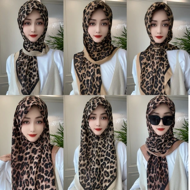 JS秋冬豹纹款亚麻烫钻方巾100大小（配盒针）