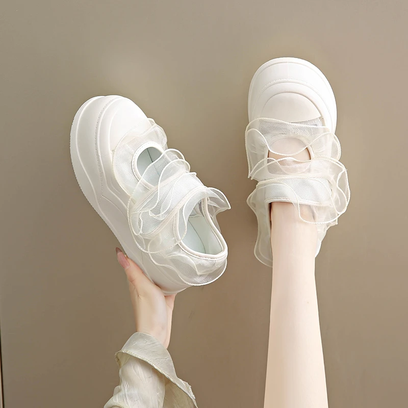 魔术贴松糕厚底网纱玛丽珍单鞋女2025夏季新款学生大头板鞋女34码