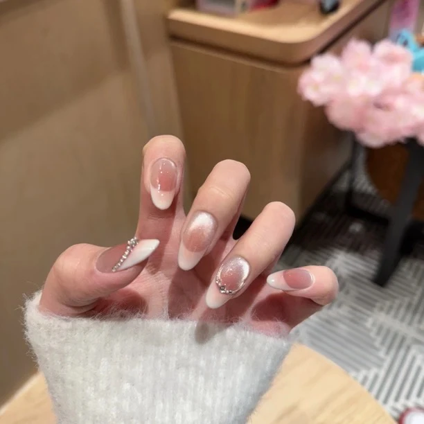 【半熟恋人】少女法式猫眼百搭温柔气质纯欲纯手工穿戴甲