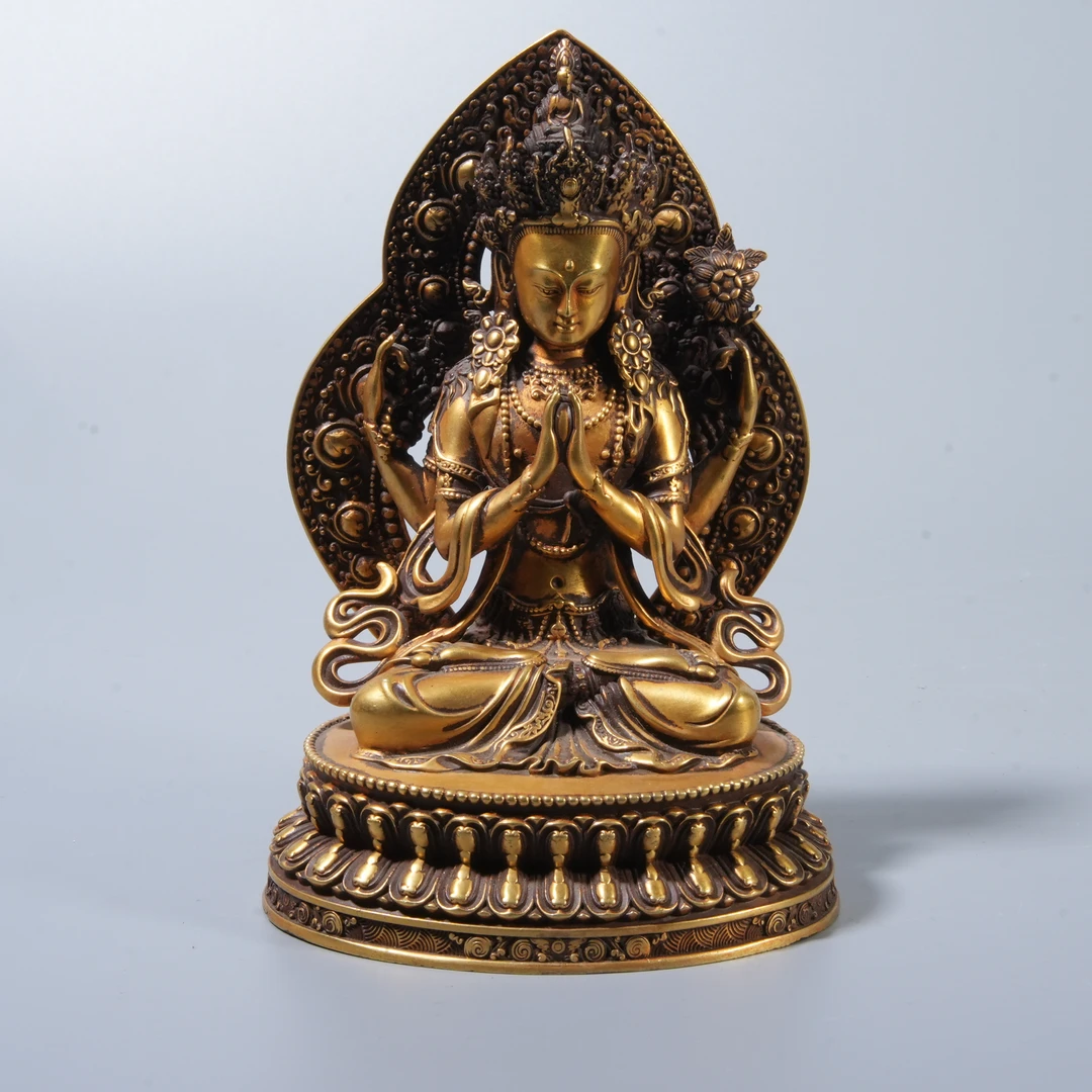 Tgz27 清代 铜鎏金四臂观音