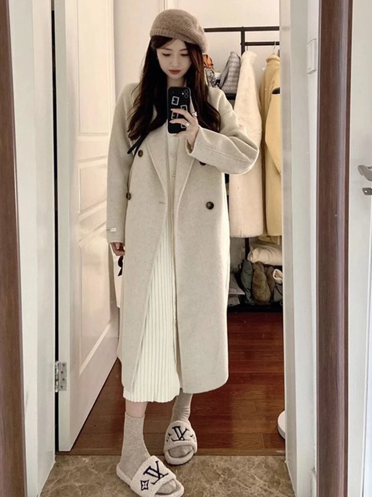 气质韩系加厚大衣女毛呢外套女士秋季大码休闲风衣高级韩版英伦风