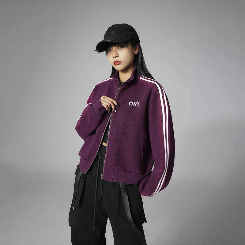 扎哈潮牌短款拉链卫衣女立领25春秋新款美式宽松休闲棒球服Q40062