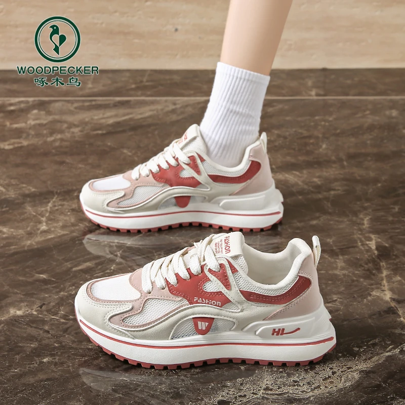 【啄木鸟正品】网面运动鞋女2025夏季新款百搭鞋子女韩版厚底休闲
