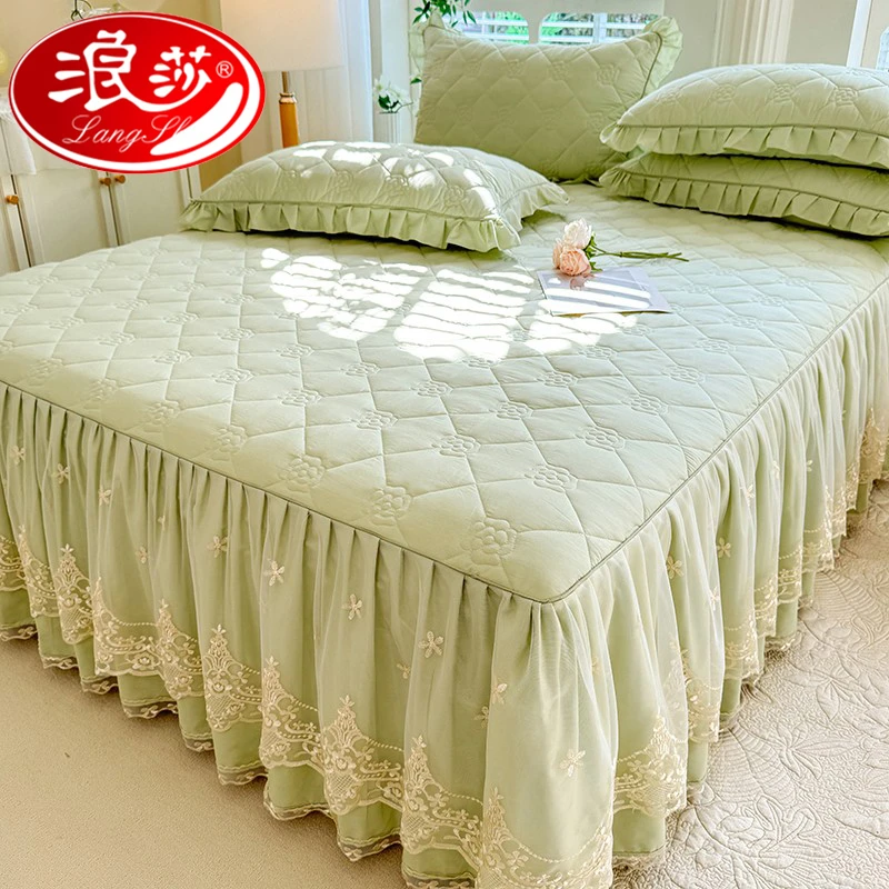【浪莎品牌】全棉纯棉床裙罩三件套加厚新款四季通用床罩床单单件