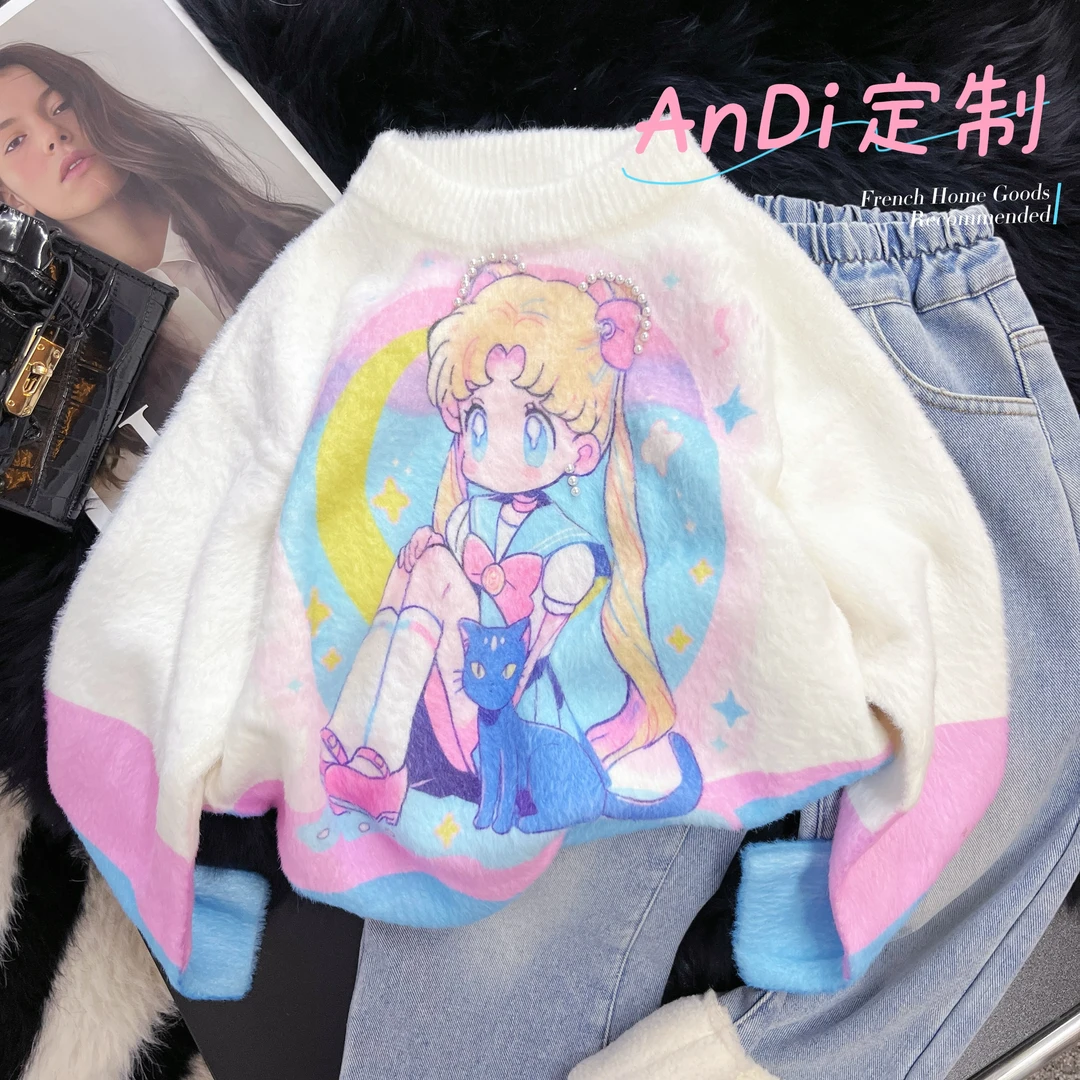 〖ANDI〗订制春季中大童新款女童韩版洋气漫画风毛衣3408