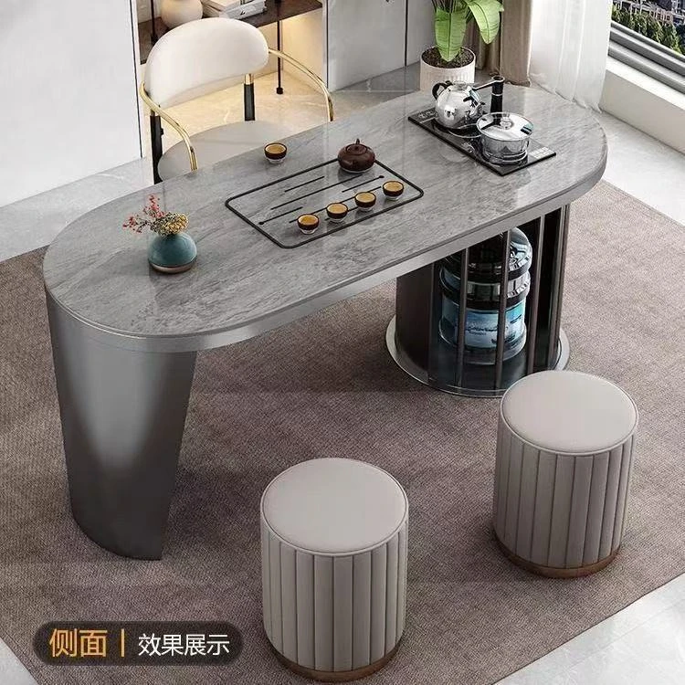 椭圆型现代简约岩板茶桌茶台阳台客厅泡茶一体茶桌整套